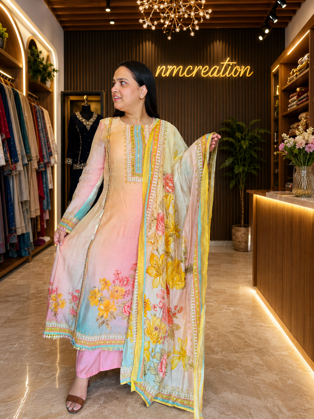 Mul Chanderi A-Line Suit
