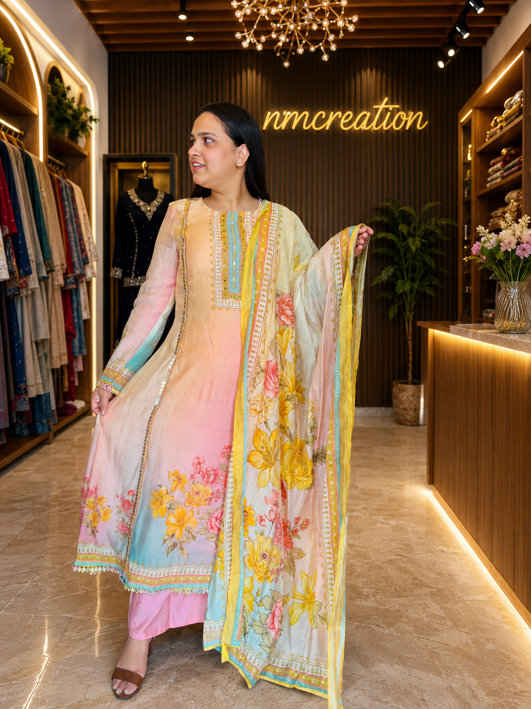 Mul Chanderi A-Line Suit