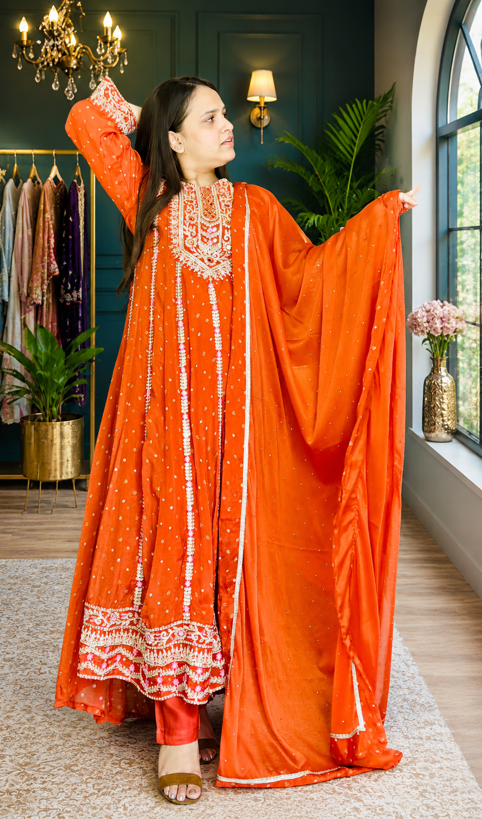 Chinon Fabric Anarkali Suit with Full Embroidery