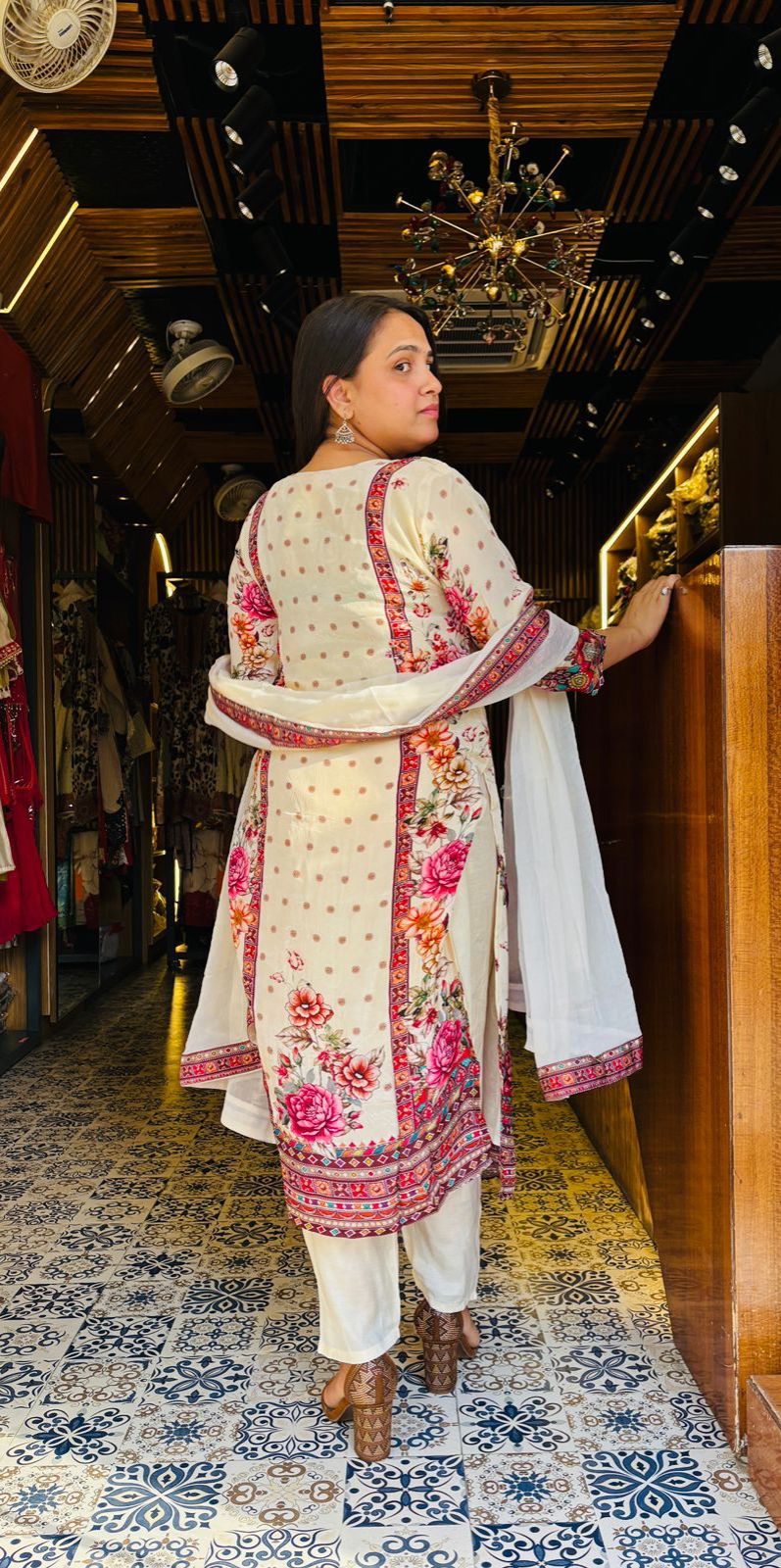 Crape Digital Print Suit with Hand Work