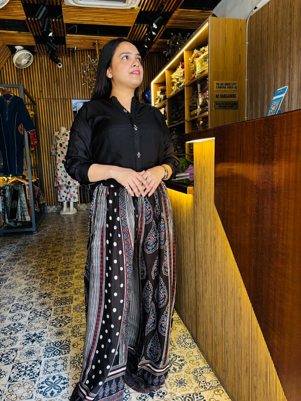 Ethnic Black Shirt & Palazzo Co-Ord Set