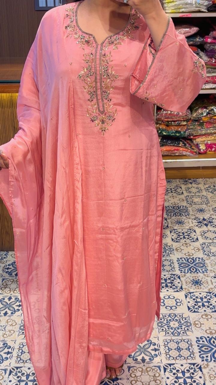 Chinon Fabric Hand Work Suit with Chiffon Dupatta