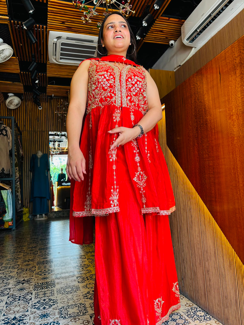 Orange Indo-Western Chiffon Suit