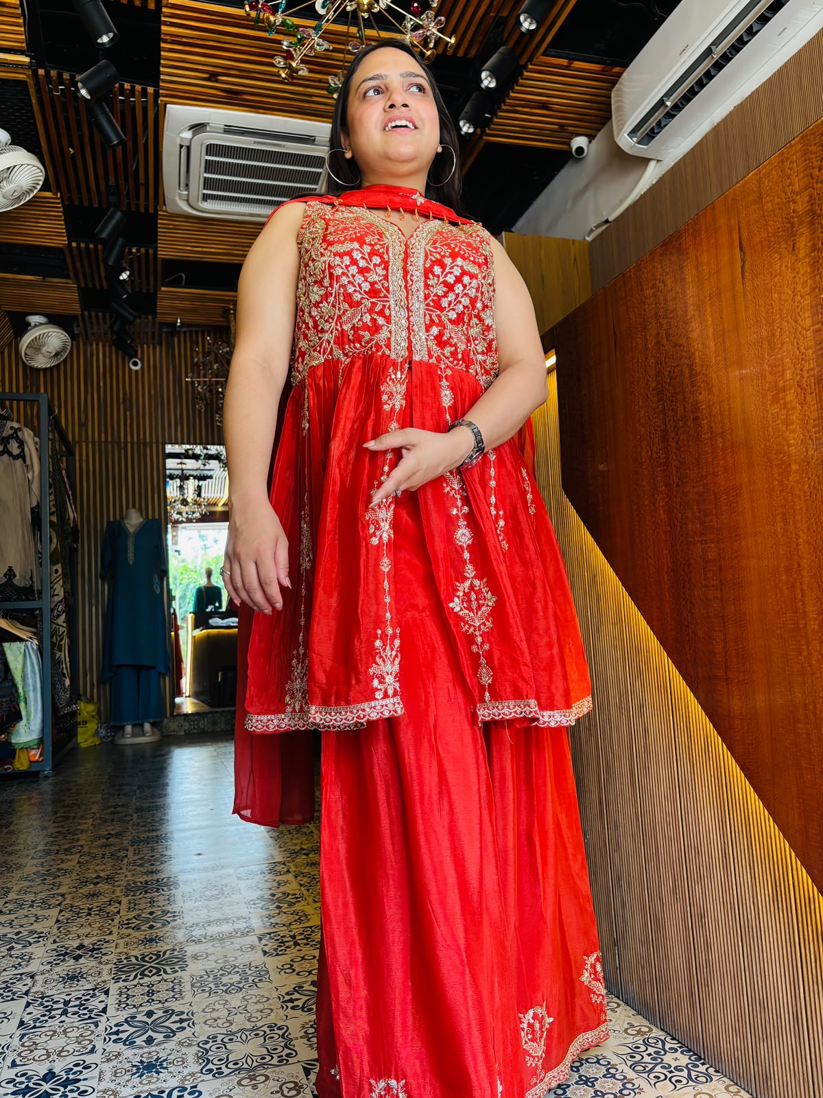 Orange Indo-Western Chiffon Suit