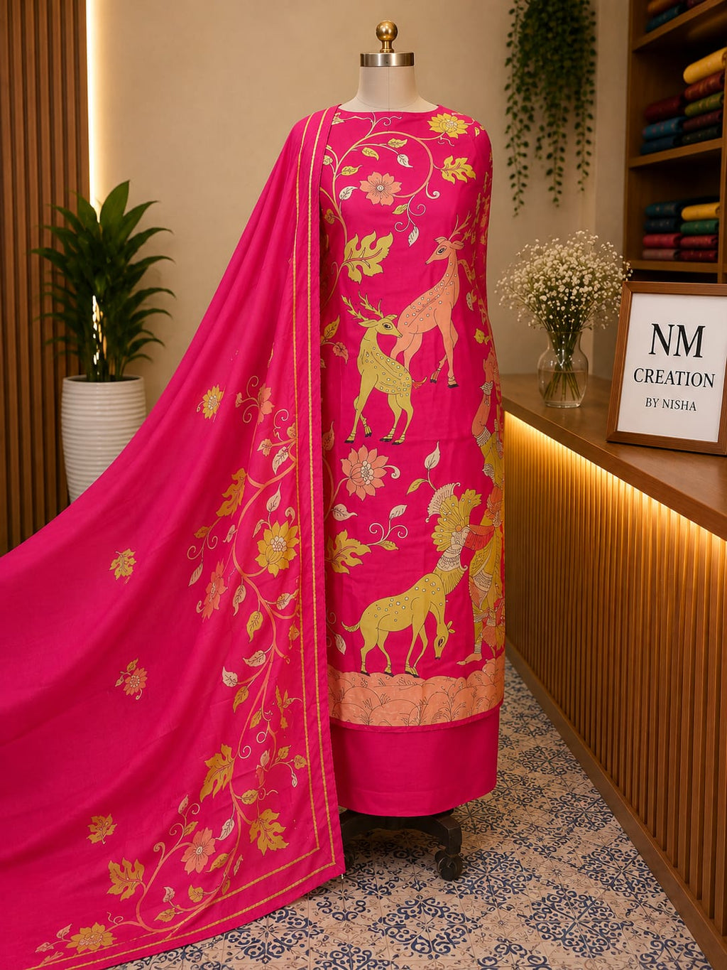 Unstitched Magenta Gajji Silk Dress Material