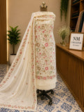 Unstitched White Kashmiri Suit | Pure Rayon with Georgette Dupatta