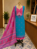 Unstitched Cotton Dress Material | Pink & Blue Combination