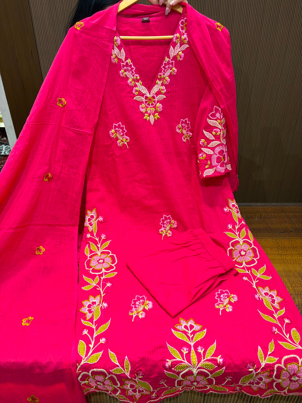 Pure Cotton Thread Work Three Piece Suit