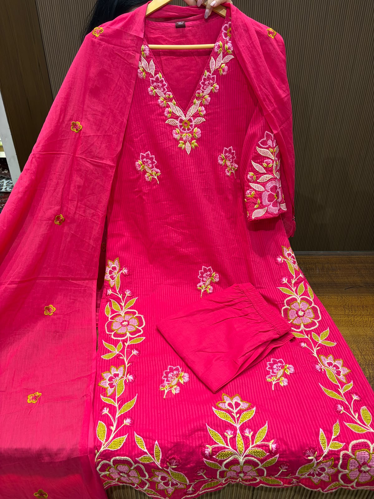 Pure Cotton Thread Work Three Piece Suit