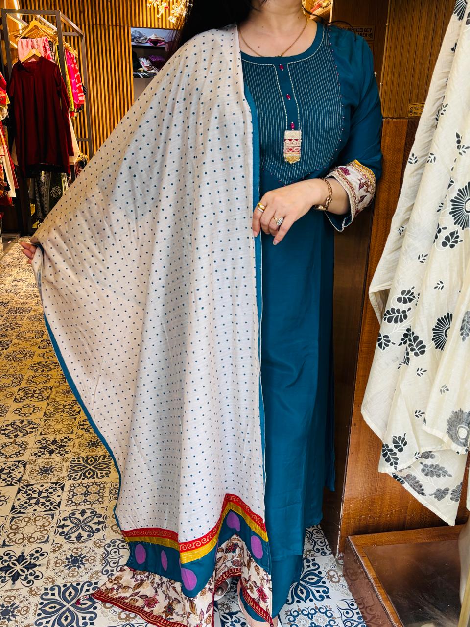 Muslin Peacock Blue Suit Set