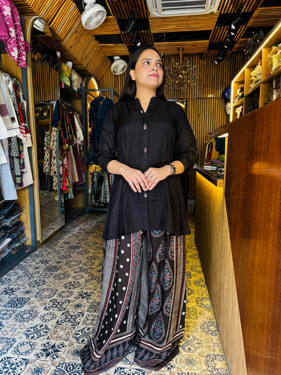 Ethnic Black Shirt & Palazzo Co-Ord Set