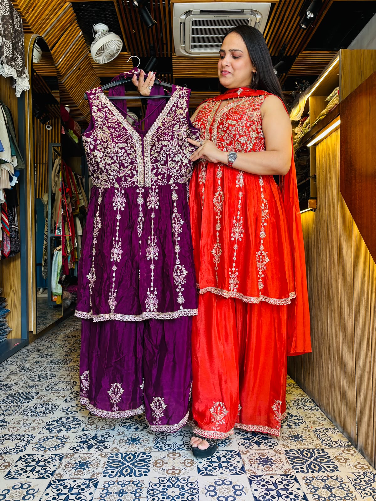 Orange Indo-Western Chiffon Suit