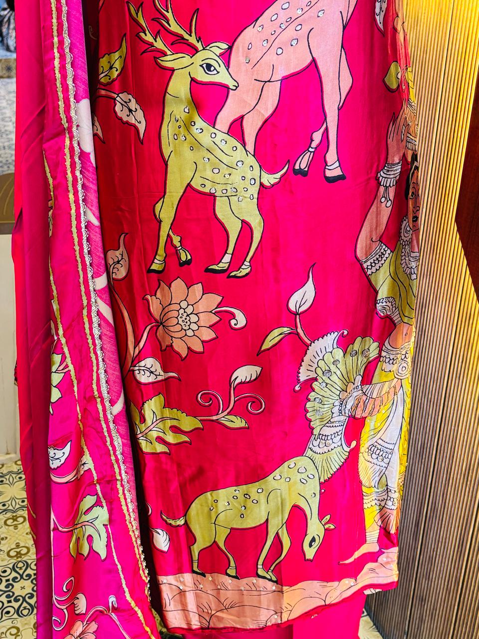 Unstitched Magenta Gajji Silk Dress Material