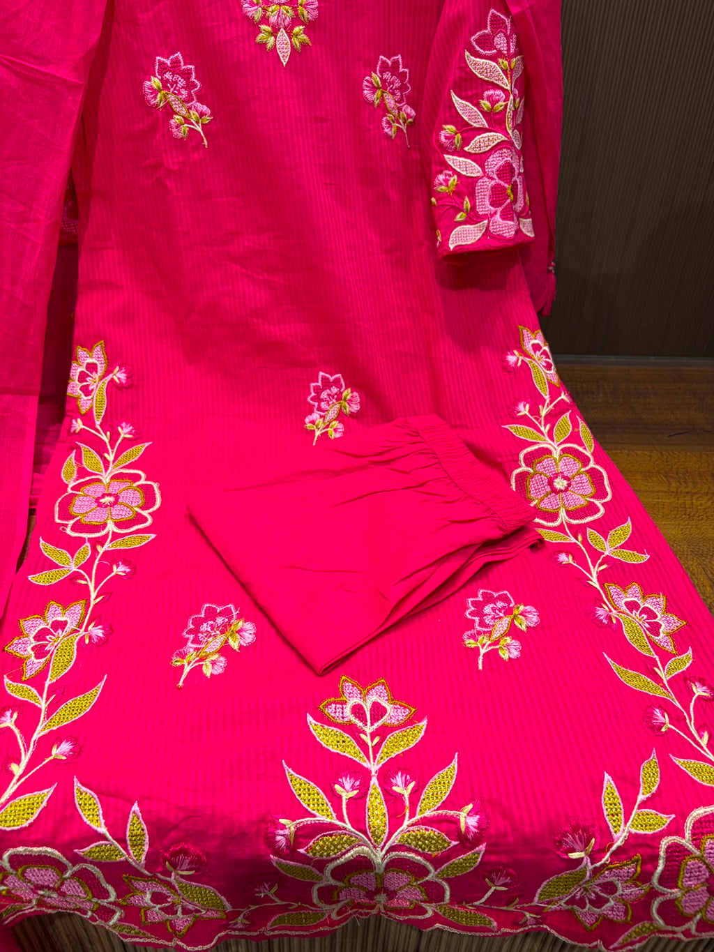 Pure Cotton Thread Work Three Piece Suit