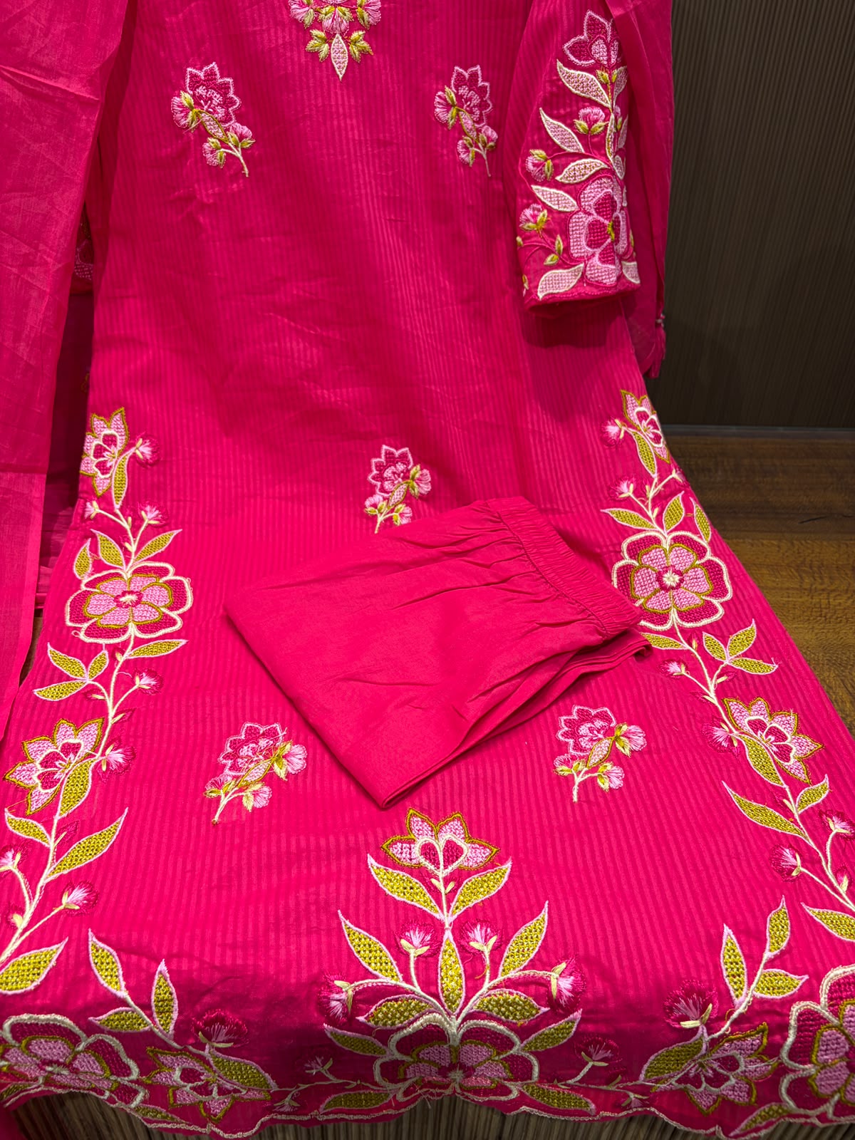 Pure Cotton Thread Work Three Piece Suit