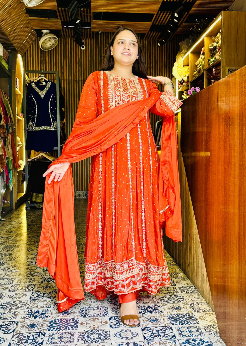Chinon Fabric Anarkali Suit with Full Embroidery