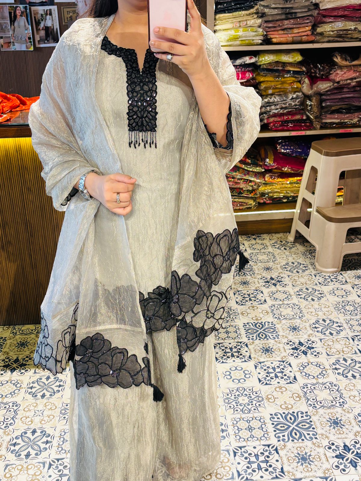 Tissue Fabric Short Kurta – Indo-Western Look