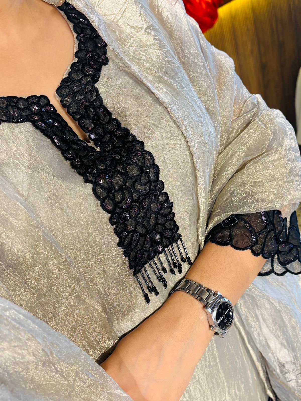 Tissue Fabric Short Kurta – Indo-Western Look